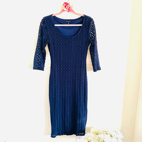💕 Blue Knit Long Sleeves MIDI Dress SZ S - Picture 3 of 15